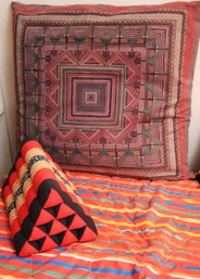 Large Vintage Pillow With Unique Pattern Approximately 28 X 30 Bolster Is 16 X 10 D X 10 Tall