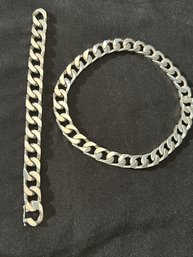 Sterling Silver 15.5 Inch Necklace And 7.25 Inch Heavy Link Bracelet