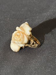 14K YG Large Amazing Abstract Custom Carved Coral Ring-size 7