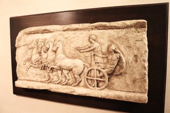 Unique Plaster Wall Replica With Seal From Athens Museum On The Back Mounted On Oak Board