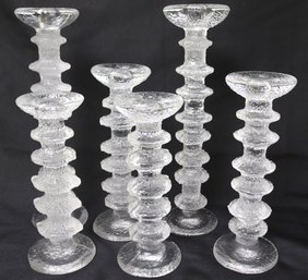 Set Of 6 Littala Timo Sharpaneva, Festivo, Finnish Glass Candlesticks In Varied Sizes