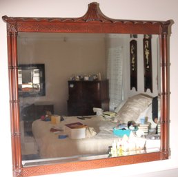Mahogany Chippendale Style Mirror With Pagoda Shaped Crest