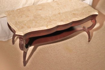 1940s Era Mahogany Coffee Table With Pink Marble Top-marble Is Pink