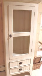 White Country Style Linen Cabinet With Glass Doors