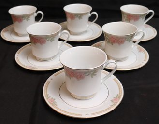Lynns Fine China Dessert Set Service For 6 With A Pink Rose Design
