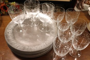 Glass Chargers/plates And Etched Water Glasses