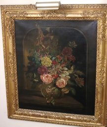 Antique Still Life Oil Painting Of A Large Floral Arrangement