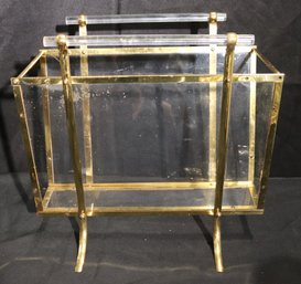 Vintage MCM Brass/ Plexiglass Magazine Stand With Lucite Handles