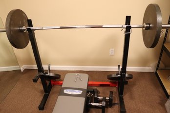 . Iron Grip Strength Exercise/weight Bench And Pexmor Weight Stand, 2-45lb Plates, 2- 35lb, 2-10lbs And 30lb D