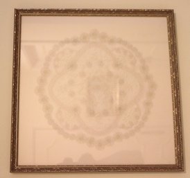 Antique Handmade Lace Work In Delicate Giltwood Frame.
