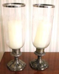 Pair Of Ornate Hurricane Centerpiece Candleholders