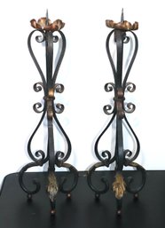 Tall Ornate Wrought Iron Candlesticks With Acanthus Design
