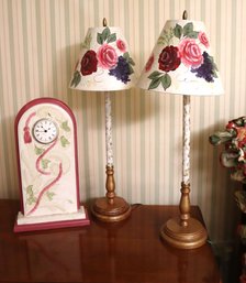Floral Accented Table Lamps And Clock Home Dcor