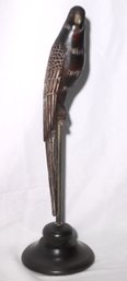 Vintage Carved Wood Bird With Brass Beak On Stand