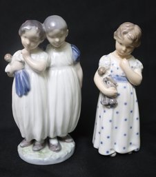 Two Royal Copenhagen Figurines Of Girls With Dolls. Sizes Approx. 6t