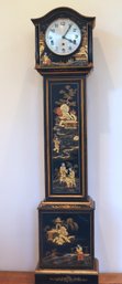 Diminutive, Japanned Black Lacquered And Decorated Grandfather Table Clock
