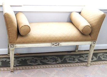 French Country Style Upholstered Bench, Includes Bolster