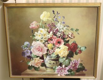 Summer Flowers In A Wedgwood Jug By Harold Clayton Vinyl Print On Canvas
