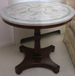 Inlaid Marble Top Table With Empire Style Wooden Base
