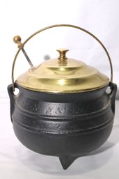 Vintage Cast Iron Cauldron With Brass Lid That Has A Makers Mark