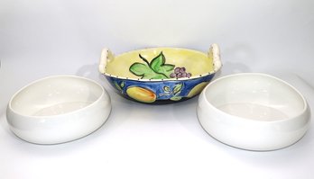 Pair Of Portmeiron Ambiance Oven - Table Bowls & Hand Painted Artist Signed Fruit Bowl.