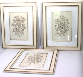 Group Of 3 Framed Floral Pen & Ink Drawings From The Portfolio Collection, England