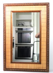 Contemporary Rectangular Wall Mirror With Rattan & Wicker Frame. Measures 24 X 36
