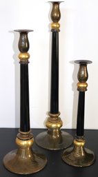 Set Of 3 Elegant Hand-blown Italian Murano Glass Candlesticks Signed On The Bottom Ranging In Size
