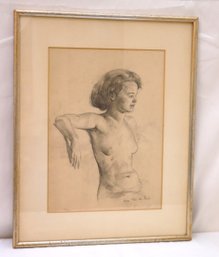 Guy Pene Du Bois Signed A Pencil Sketch Of Sophisticated Nude In Frame.