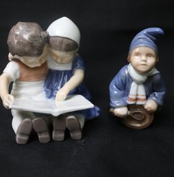 Bing And Grundahl Porcelain, Children Reading Figurine And Royal Copenhagen Drummer.