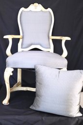 Minton Spidell Country French Style Accent Chair With Shell Motif & Striped Silk Fabric