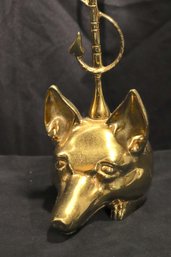 Vintage Virginia Metal Crafters Brass Fox With Riding Crop Doorstop With Maker's Mark