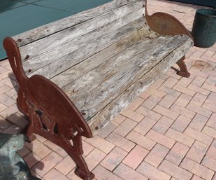 Vintage Garden Bench With Cast Iron Bird Side Rails