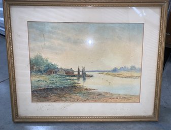 Signed Lewy Antique Watercolor Painting Of Sailboat