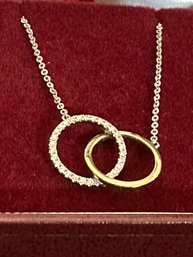 14K YG /WG Interlocked Circles On 18 Inch Fine Necklace