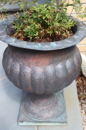 Large Cast Aluminum Urn Planter With A Copper Finished Tone