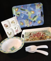 Large Serving Bowl And Serving Trays, The Larger One Is By Evolution Sakura