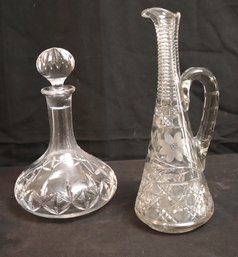 Vintage Etched Glass Pitcher And Atlantis Decanter