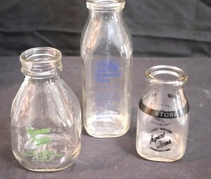 Glass Milk Bottle Dcor Includes Gumaer Milk, McNamara Dairy And Hayward Farms Milk Bottles