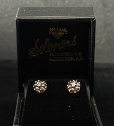 14K TG Sapphire And Diamond Flower Design Pair Of Earrings