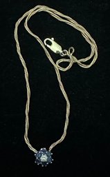 14K YG Sapphire And Diamond Fixed Pendant On 15.5 Inch Twisted Rope Necklace