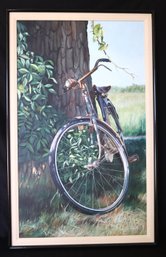 'Bicicleta'' Painting Signed By Capello San Giorgio Gallery Of Art 1984 In A Linen Matted Frame.