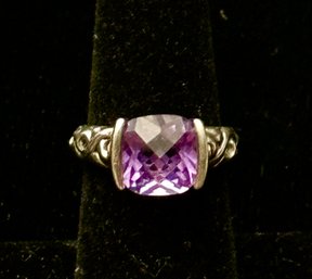 Sterling Silver And Brilliantly Cut Large Amethyst Ring By Charles Krypell - Size 6.5