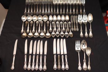REED AND BARTON BURGUNDY STERLING SILVER FLATWARE SET - SERV FOR 10 - 58 PC TOTAL