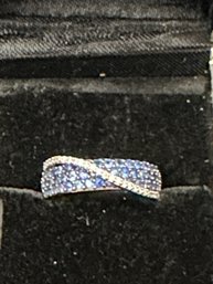 14K WG Contemporary Design Sapphire And Diamond Ring - Size 6