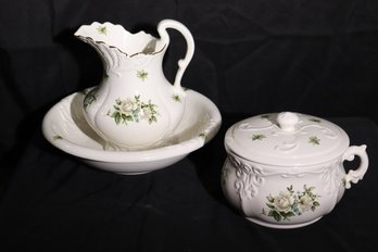 CPF Chamber Pot, Bowl And Pitcher Set With Floral Design