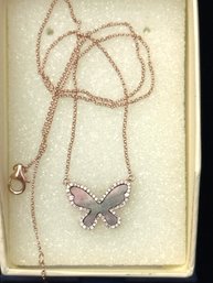 14K YG Obsidian Butterfly Pendant With Diamond Accent On A 17.5 Inch Fine Necklace