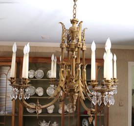 Large Dore Bronze, Louis XVI French Style 12 Light Chandelier.