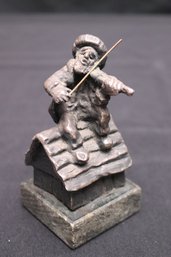 Sterling Fiddler On The Roof On Marble Base.