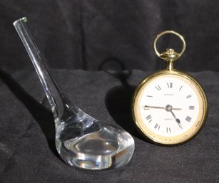 Tiffany And Co Crystal Golf Club Paperweight Including A Miniature Swiza Swiss Made Brass Desk Clock